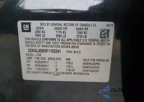 2015 Chevrolet Equinox Ls from USA, damaged, VIN 2GNALAEK5F1163341